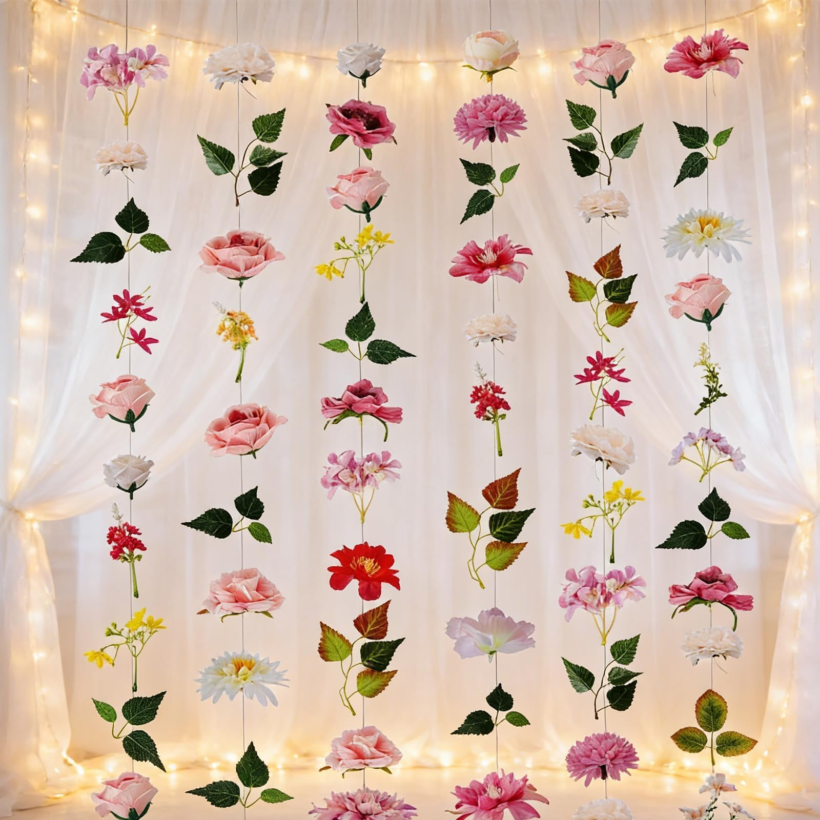 6 PCS Flower Garlands Artificial Wildflower Vines Pink Floral Backdrop Garlands Hanging Fake Flow... | Amazon (US)