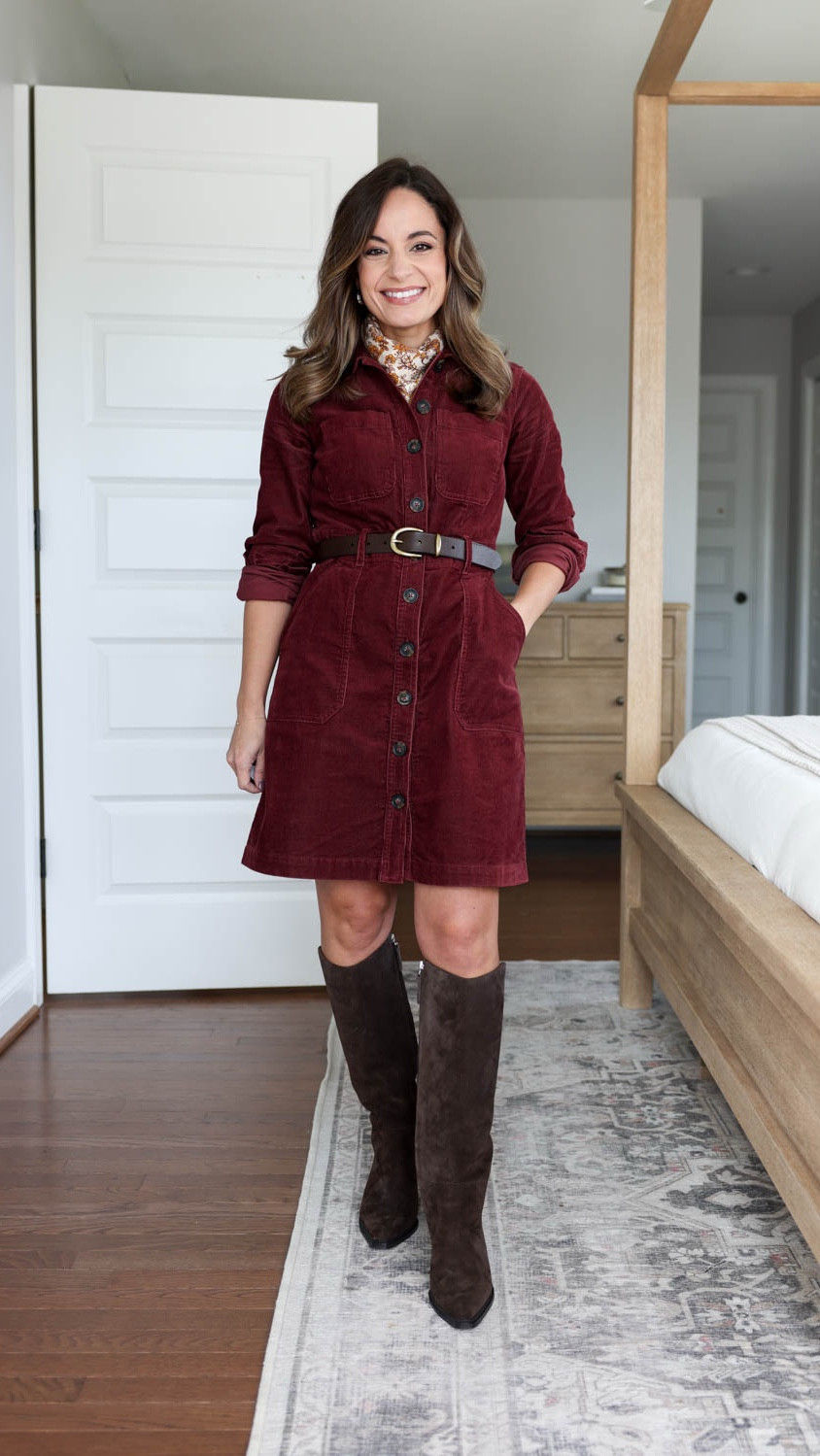 Fall dresses with knee high boots for petites! 

Burgundy dress (Boden): petite 0 
Brown boots (Franco Sarto): tts, 15” shaft at highest point on the sides and 14” shaft at the knee 

My measurements for reference: I’m 4’10” and 105lbs. My bust, waist, and hip measurement is 32”, 24”, and 36”.

#LTKSeasonal #LTKPetite