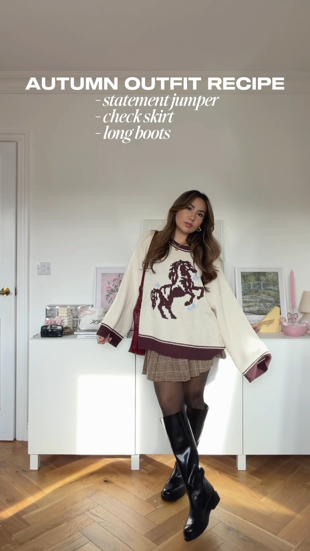 Save this OUTFIT RECIPE 👩🏻‍🍳 for outfit inspo📍I love a good statement jumper + check skirt combo for autumn, it’s such a foolproof easy outfit 🤎 

#LTKuk #LTKeurope #LTKautumn