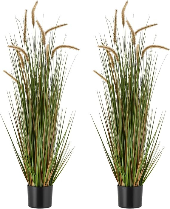 VEVOR Artificial Grass Plant, 2 Pack 47 inch Horsetail Reed Grass in Pot, Premium PVC Faux Fake Greenery Shrubs Plant for Indoor Outdoor House Home Garden Office Room Décor, Housewarming, Green | Amazon (US)