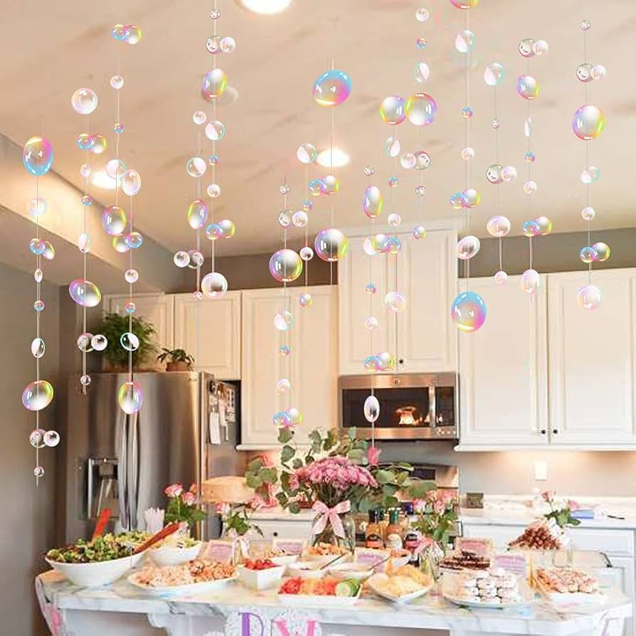 Amazon.com: Transparent Bubble Garlands Mermaid Party Decoration Colored Blue Flat Cutouts Hangin... | Amazon (US)