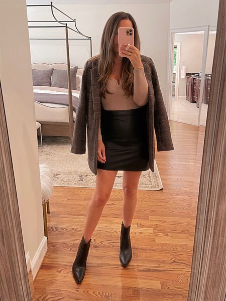 Fall outfit: leather skirt with blazer coat. All items run true to size (wearing S in all)  

#LTKstyletip #LTKunder100 #LTKSeasonal