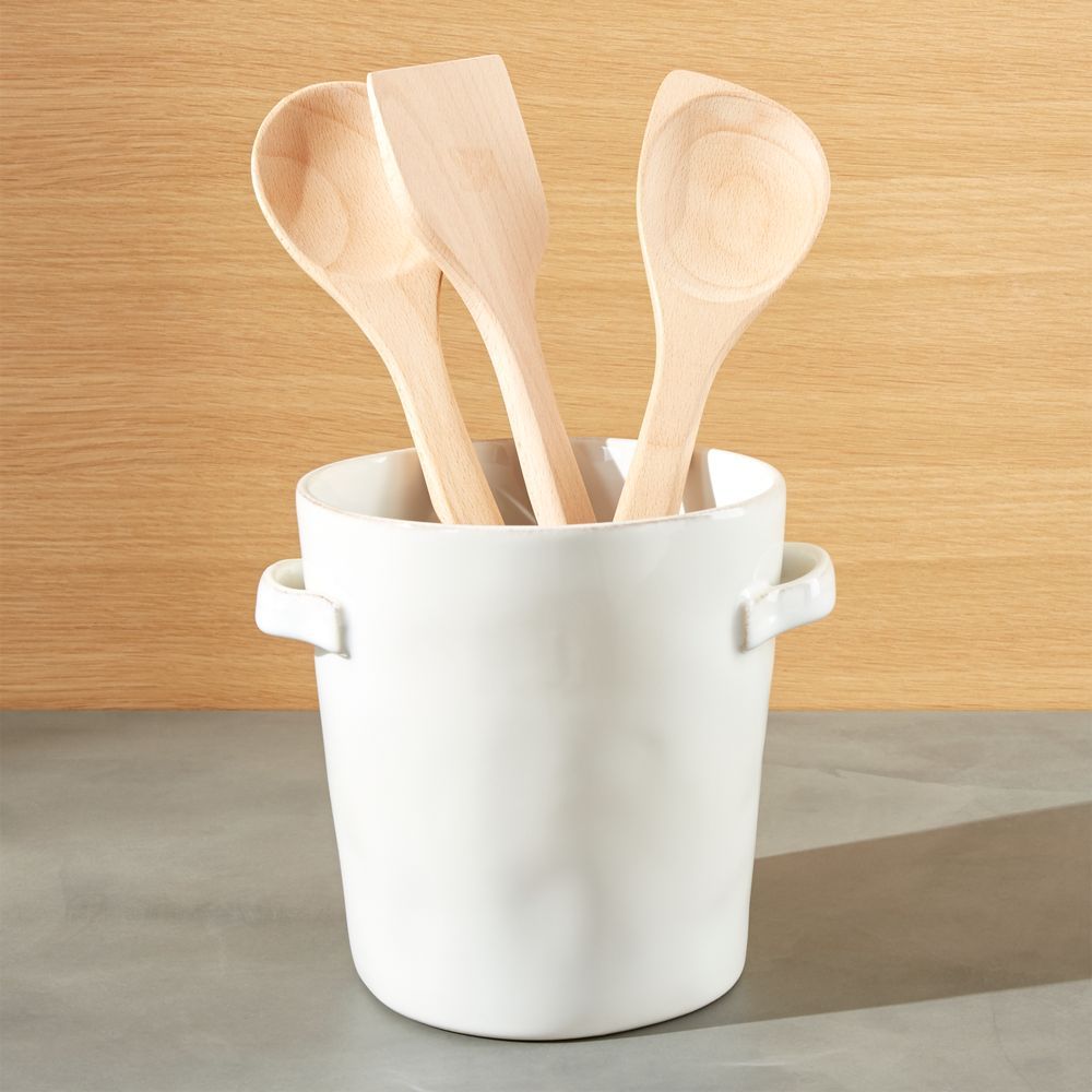 Marin White Utensil Holder with Handles | Crate & Barrel