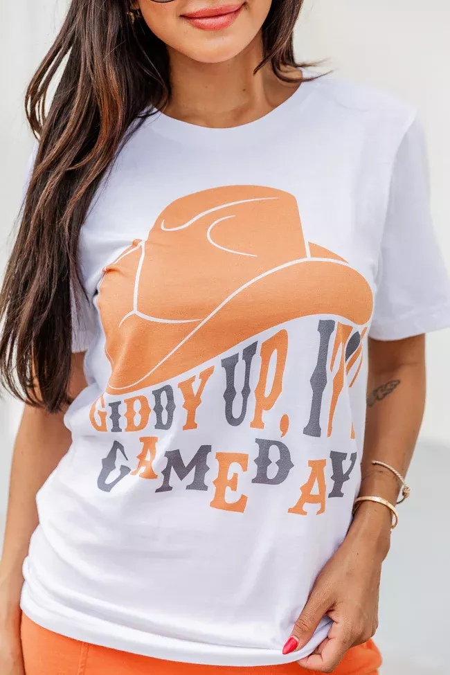 Giddy Up Its Gameday Blue White Graphic Tee, S - Women's - Pink Lily Boutique