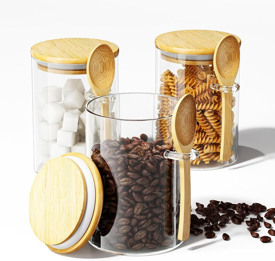 KOIKEY Coffee Sugar Container Salts Jars - 15oz Glass Airtight Caning with Bamboo Lids and Spoons... | Amazon (US)