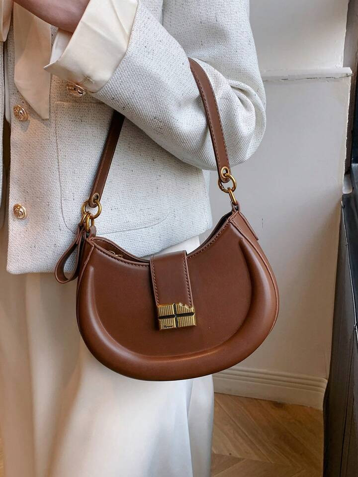 Eine braune Arbeitstasche aus PU-Material, modische minimalistische Schulter- und Umhängetasche,... | SHEIN