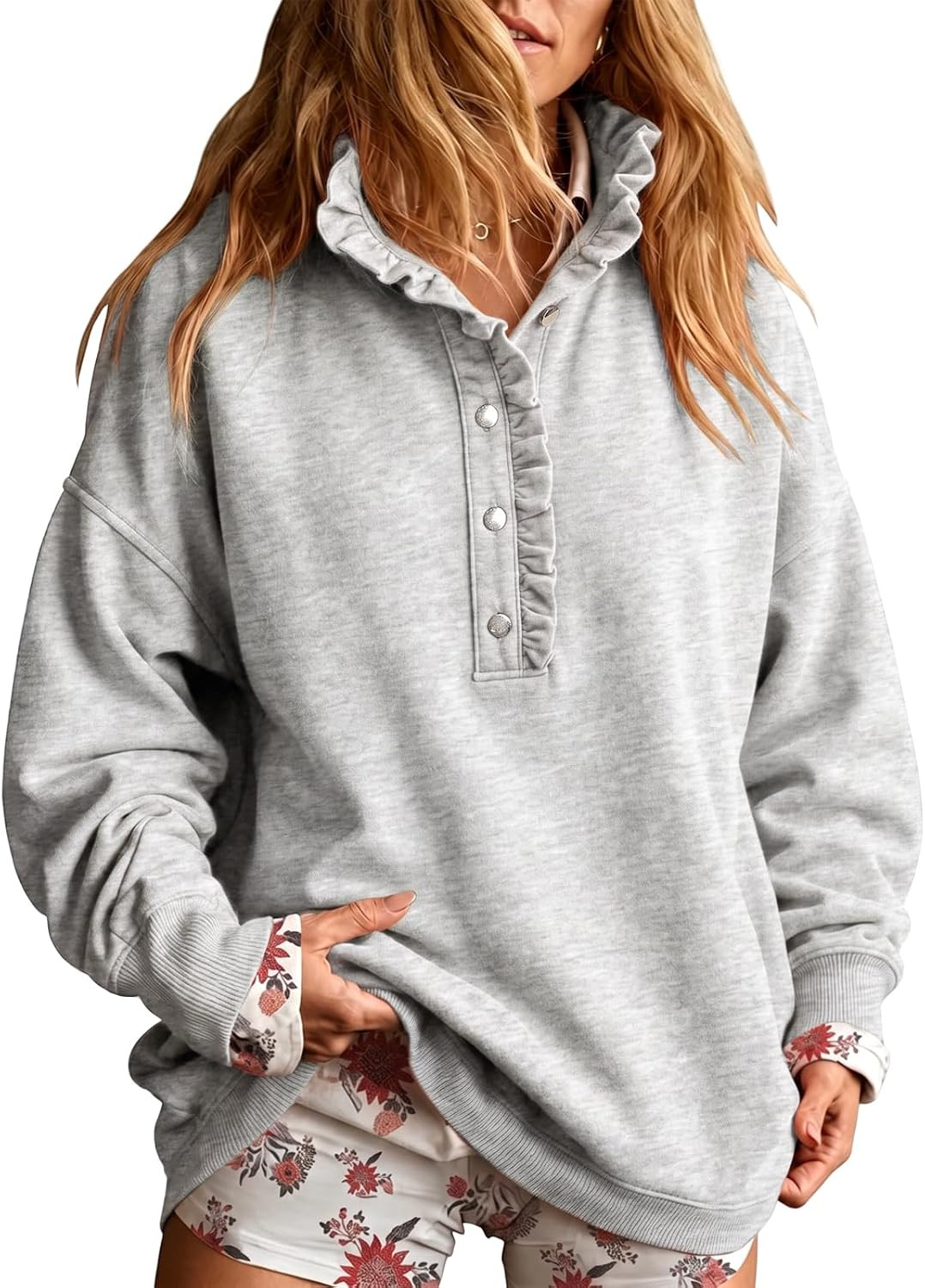 Fisoew Womens Sweatshirt Mock Neck Henley Pullover Oversized Fall Outfits | Amazon (US)