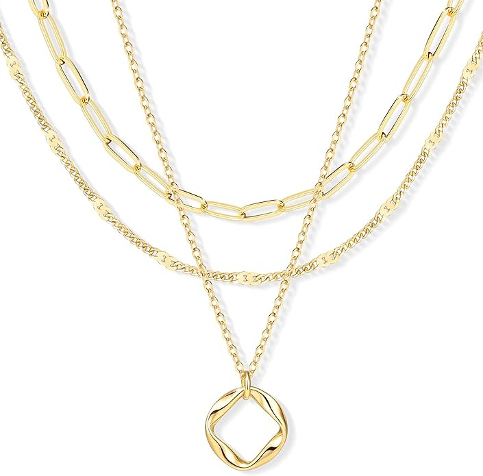 Layered Gold Necklaces for Women, Stackable Dainty 14K Gold Silver Plated Trendy Circle Paperclip... | Amazon (US)