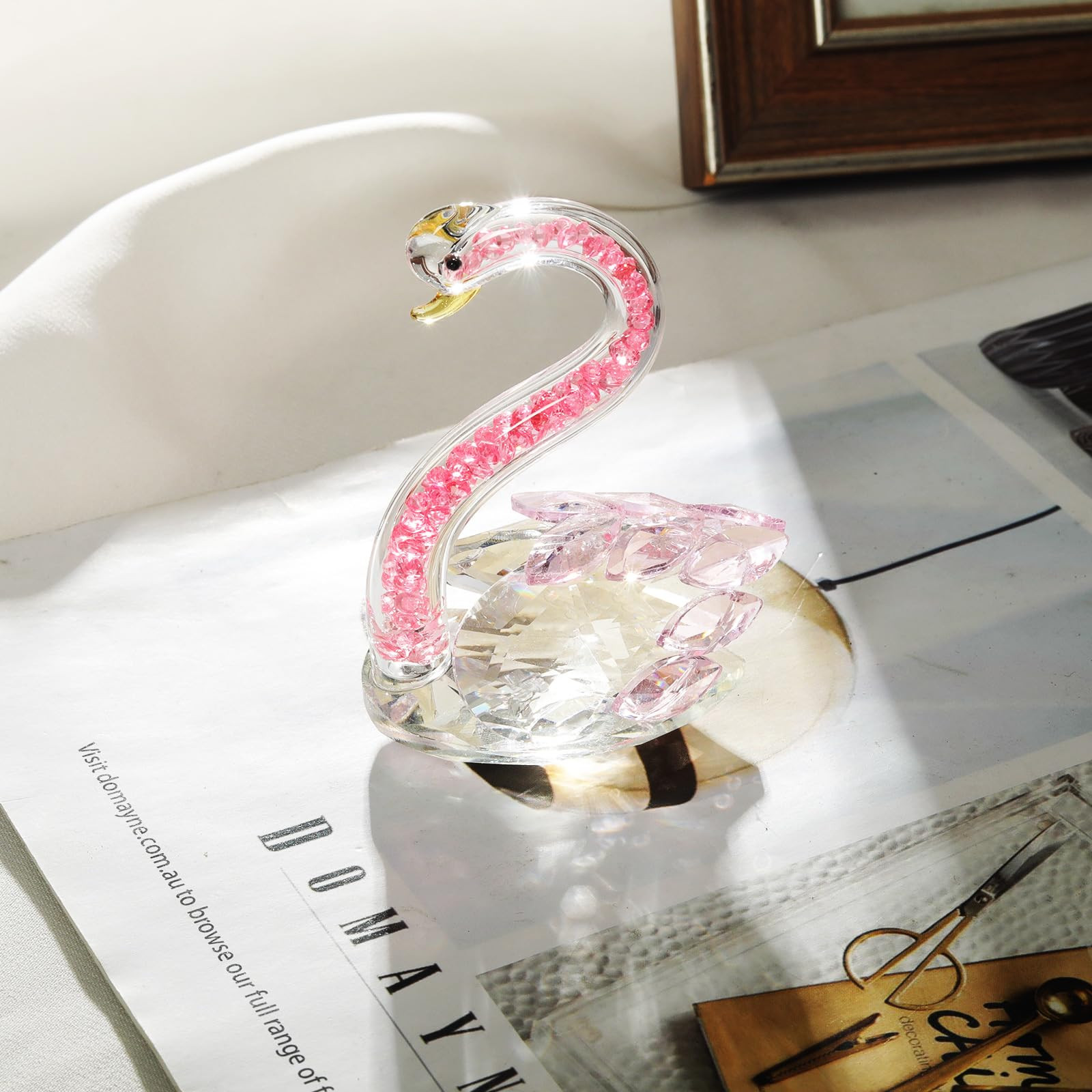 Crystal Swan Decor Glass Figurine for Home for Wife Or Girlfriend (Pink) | Amazon (US)