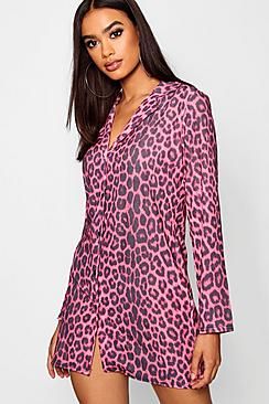 Leopard Woven Lightweight Blazer Dress | Boohoo.com (US & CA)
