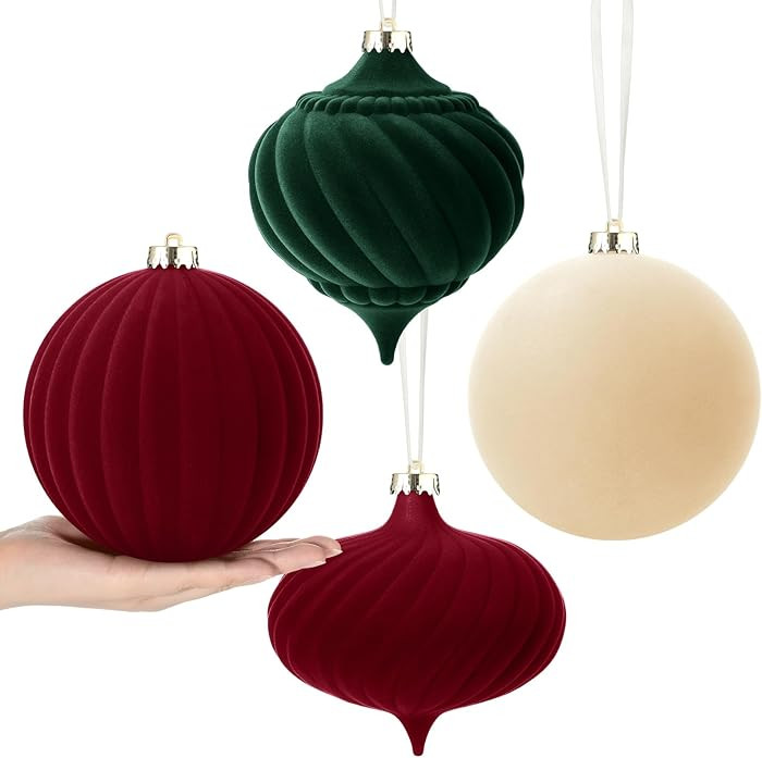 Civaner 4 Pcs 6 Inch Large Velvet Christmas Ball Ornaments Vintage Christmas Plastic Ball Ornamen... | Amazon (US)