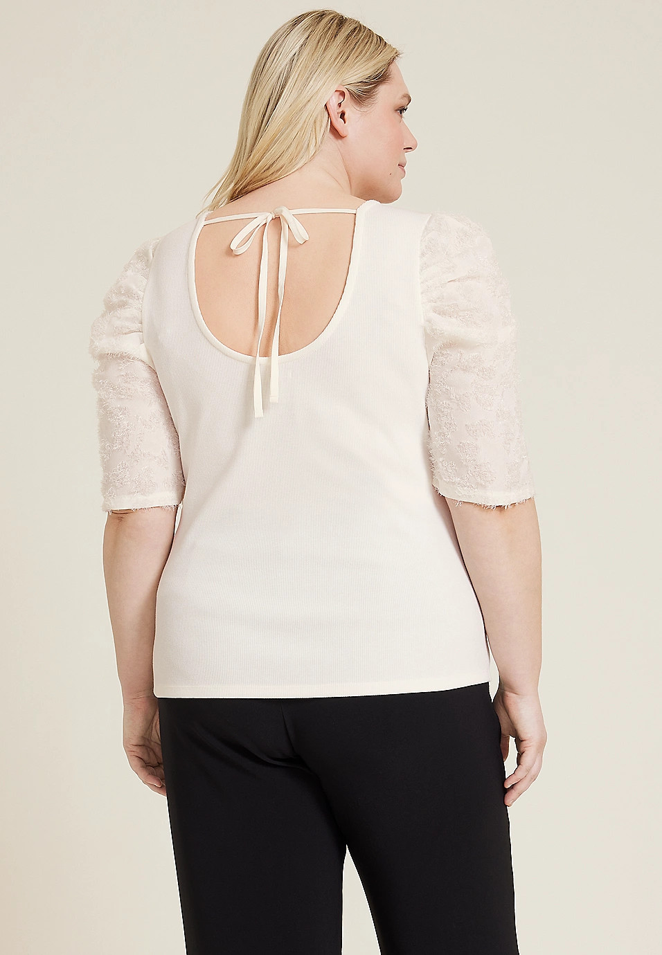 Plus Size Mixed Media Scoop Neck Blouse | Maurices