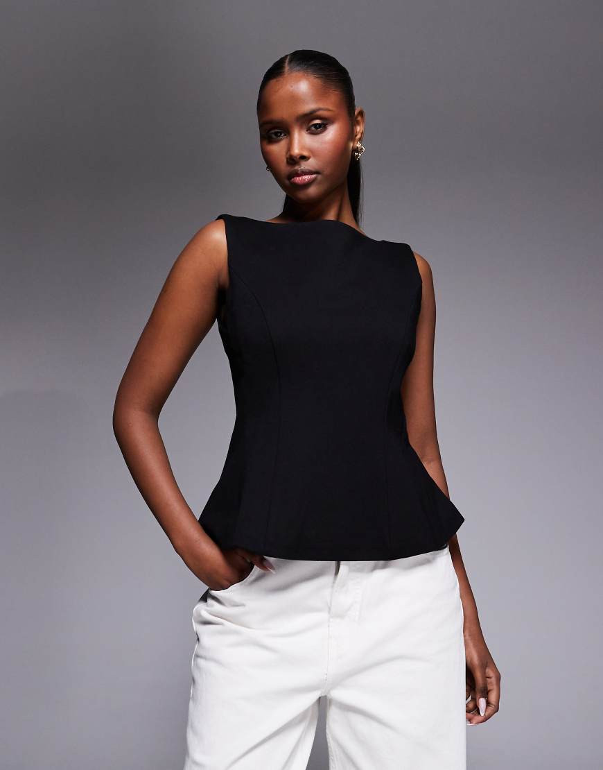 Good American soft stretch ponte straight neck top in black - part of a set | ASOS (Global)