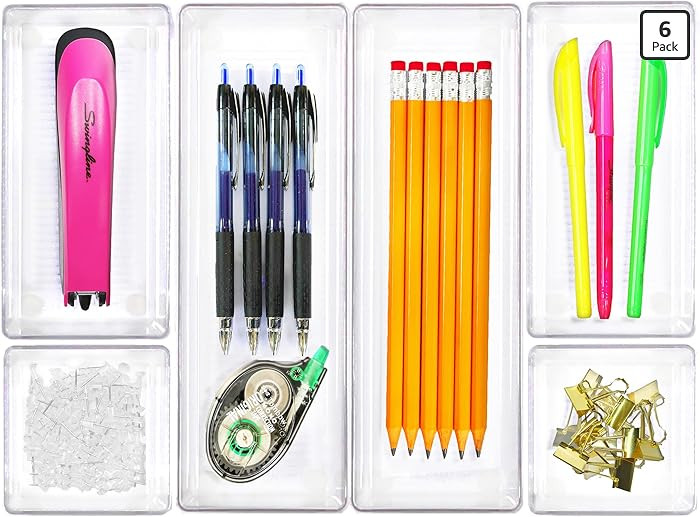 Simple Houseware Clear Drawer Organizer for Office Bin Desk Storage, Assorted Size, 6 Packs | Amazon (US)