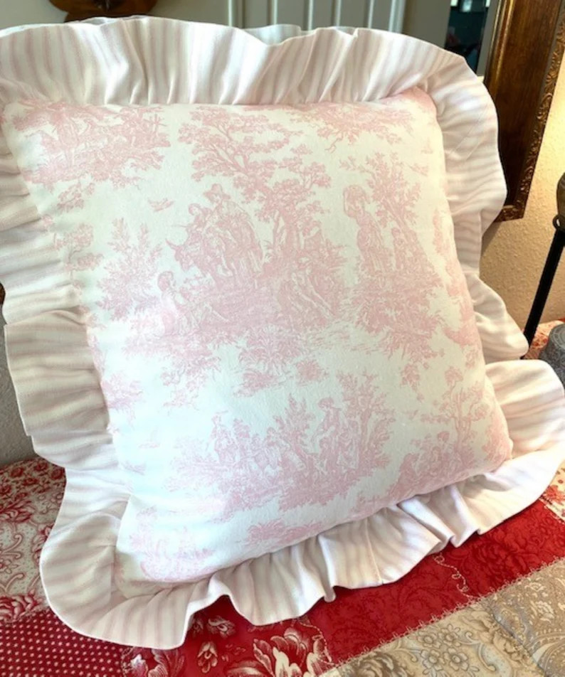 Throw Pillow With Ruffled Ticking Stripe Flange Over the Moon - Etsy | Etsy (US)