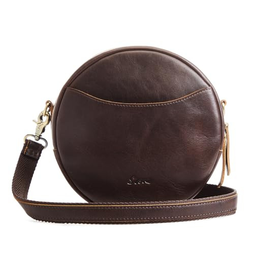 S-ZONE Leather Crossbody Bags for Women Circle Shoulder Round Purse Travel | Amazon (US)
