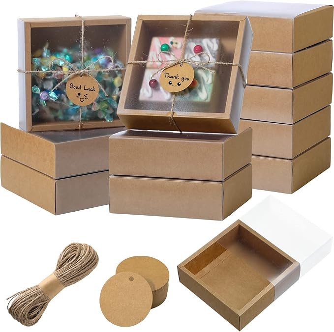Roowest 50 Sets Kraft Homemade Gift Box Bundle with Blank Tags and Jute String (101 Items) for Je... | Amazon (US)