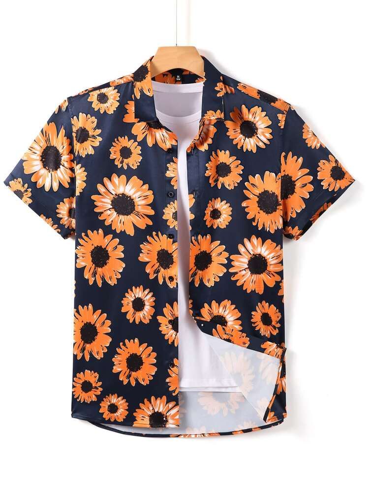 Men Allover Sunflower Button Up Shirt | SHEIN