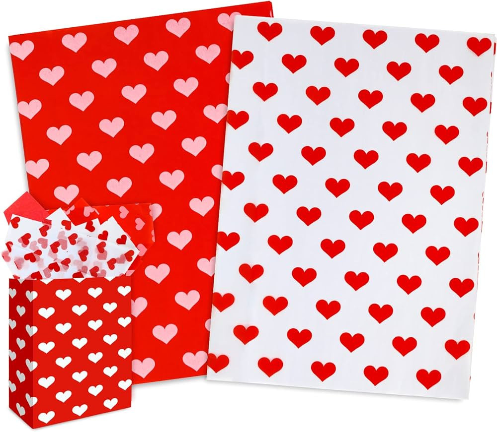 Whaline Valentine's Day Tissue Paper White Red Heart Wrapping Paper Romantic Gift Wrapping Tissue... | Amazon (US)