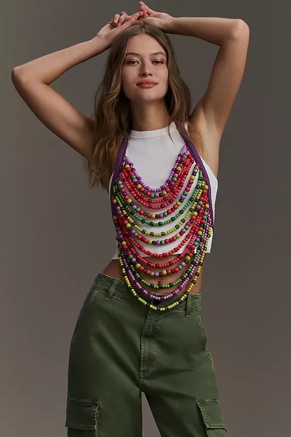 By Anthropologie Halter Draped Beaded Cami | Anthropologie (US)
