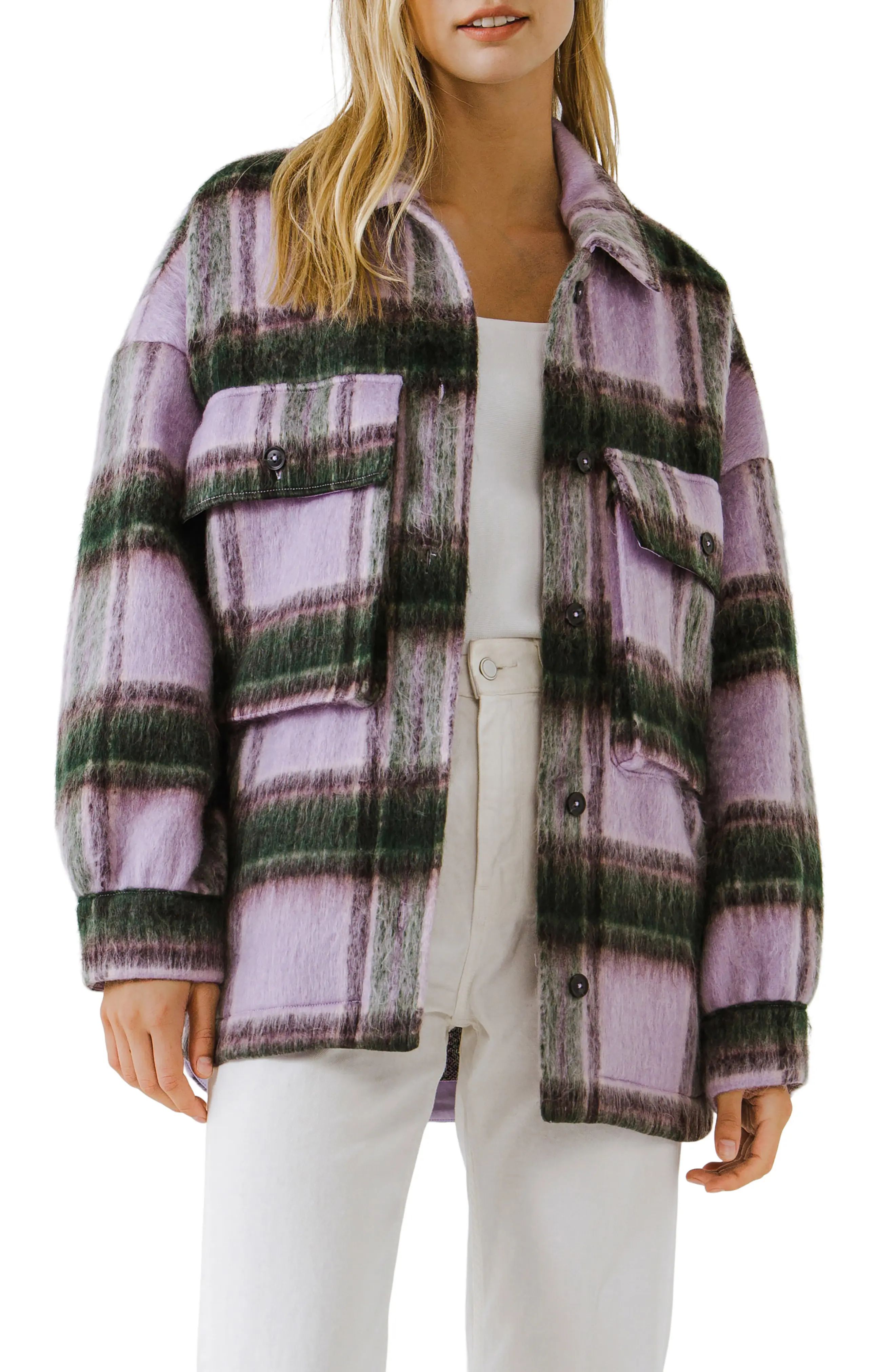 Grey Lab Plaid Shacket, Size X-Small in Lilac at Nordstrom | Nordstrom