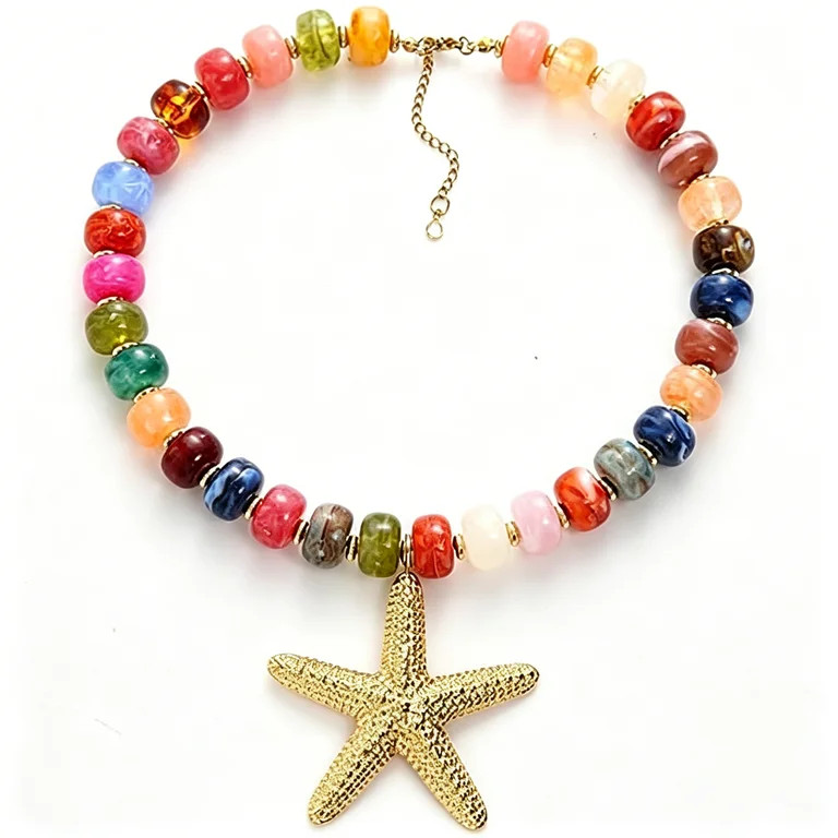 DESIGNICE Colorful Beaded Necklace for Women Resin Beads Choker Necklaces Gold Shell Starfish Pen... | Walmart (US)