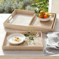 Whitewashed Rattan Trays – Set of 3 | The White Company (UK)