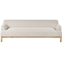 Stylish 3 Seater Sofa Polyester Fabric Wooden Legs Living Room Light Beige Sosjo | ManoMano UK