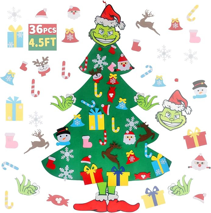 4.5ft Felt Christmas Tree for Toddlers with 37pcs Ornaments, Montessori DIY Xmas Decorations - 4.... | Amazon (US)