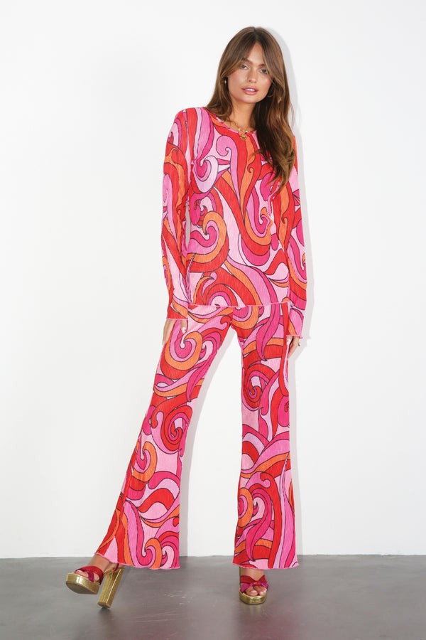 Pink Swirl Plisse Trouser | Never Fully Dressed US