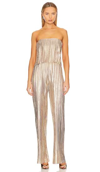 Collina Pleated Jumpsuit in Gold | Revolve Clothing (Global)