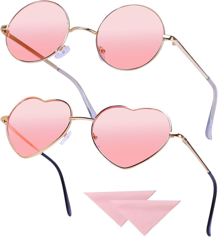 Hifot 2 pack Hippie Glasses Retro Round Glasses Heart shaped Glasses Set for 60s 70s Fancy Dress ... | Amazon (UK)