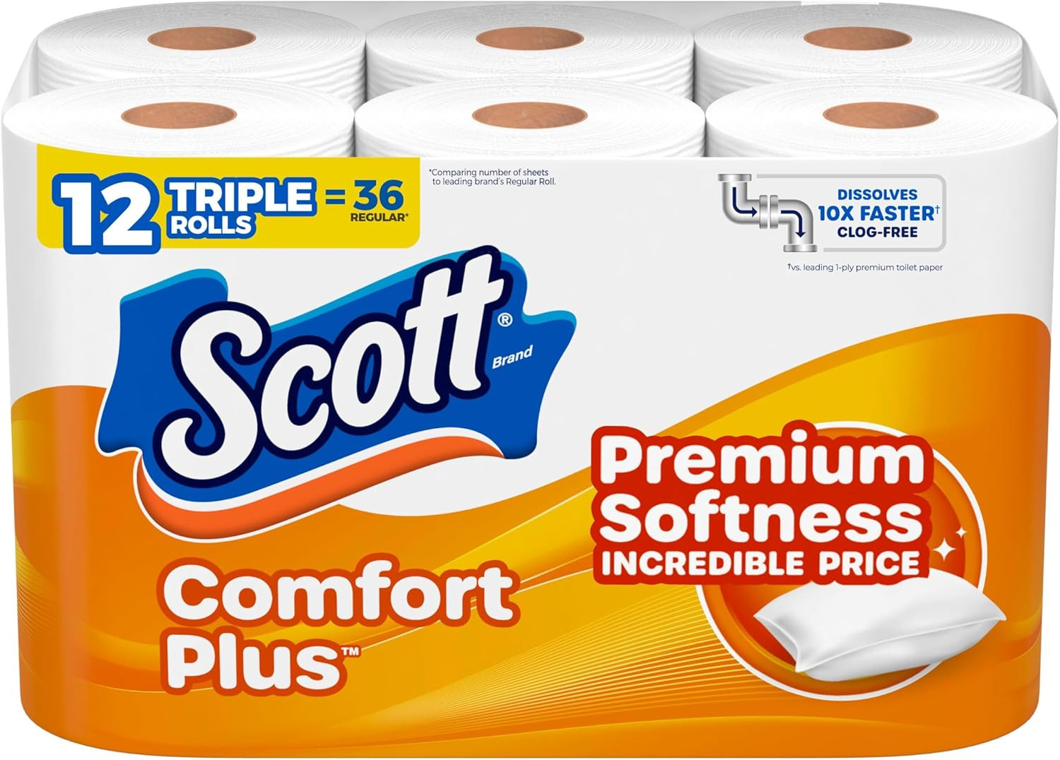 Scott ComfortPlus Toilet Paper, 12 Double Rolls, 231 Sheets per Roll, Septic-Safe, 1-Ply Toilet Tissue | Amazon (US)