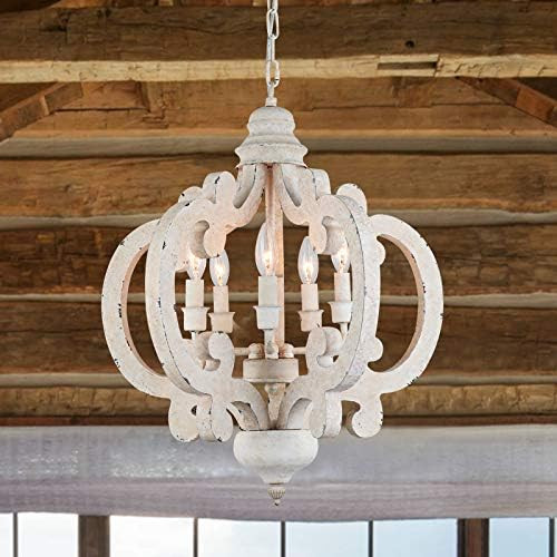 GOMUNIN Vintage Wooden Farmhouse Chandelier Retro Pendant Lighting Fixtures, Lantern Candle Chand... | Amazon (US)