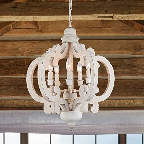 GOMUNIN Vintage Wooden Farmhouse Chandelier Retro Pendant Lighting Fixtures, Lantern Candle Chand... | Amazon (US)