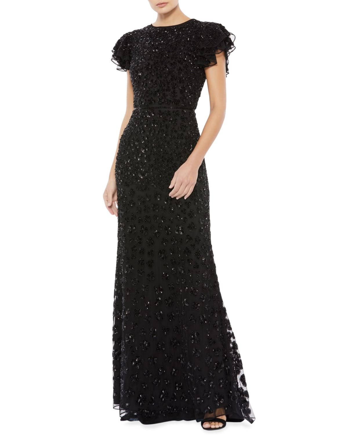 Butterfly-Sleeve Floral Sequin Gown | Neiman Marcus