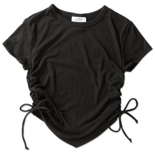 Juniors Solid Ribbed Side Drawstring Top - Black-Black-2309167009301   | Burkes Outlet | bealls