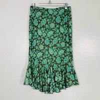 Vintage Y2K Express Dark Green Blue Floral Mermaid Style Flowy Fun Midi Skirt | Etsy (US)