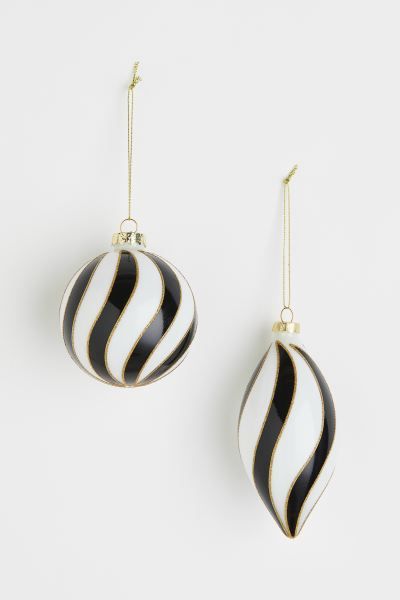 2-pack Christmas Ornaments - Black/striped - Home All | H&M US | H&M (US)