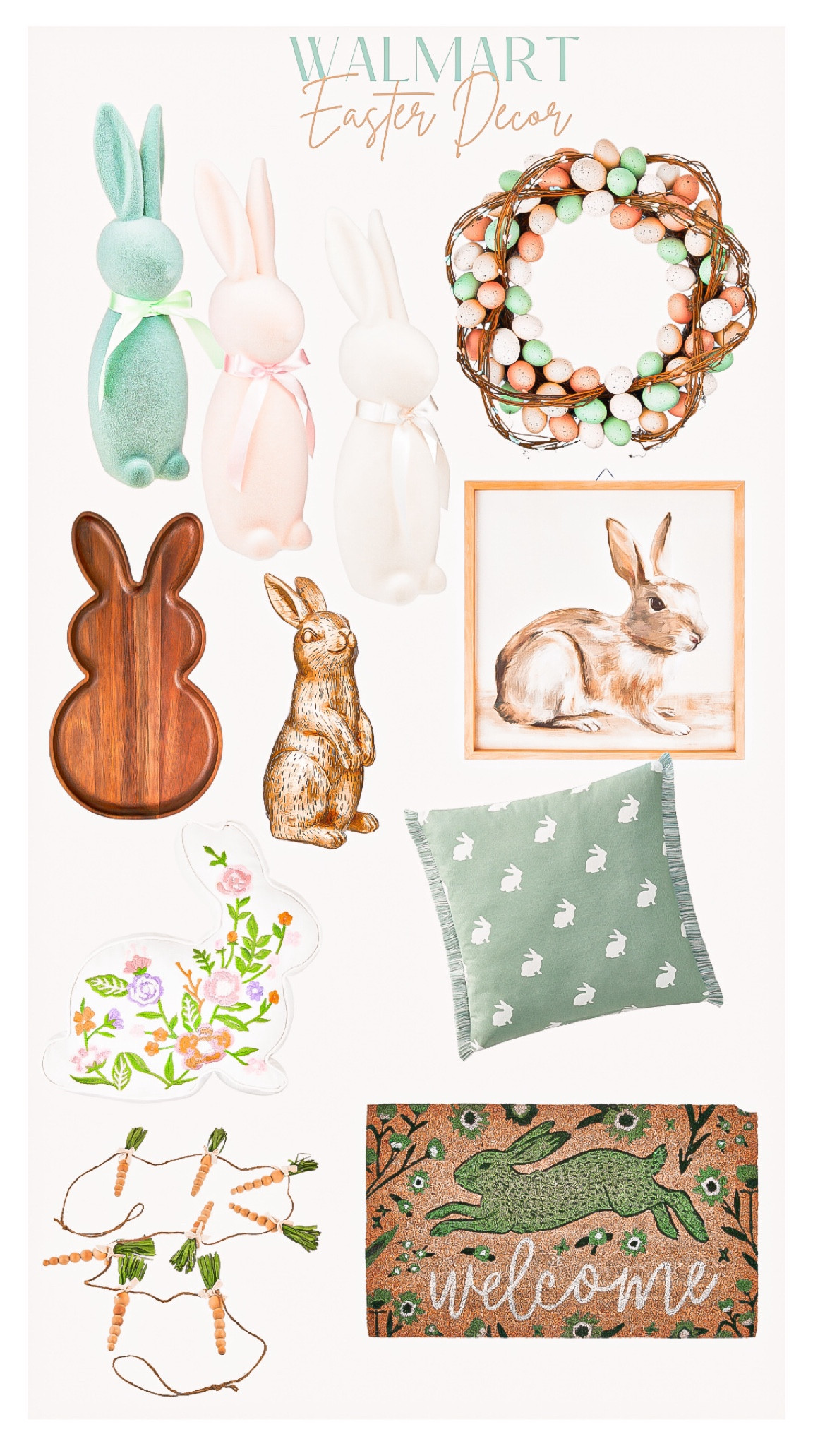 Walmart Easter Decor 🐰💗

These pastel colors are so beautiful- such great accent to any home 🏡 

Easter decor, spring decor, home finds, Walmart finds, Walmart home decor, pastel decor, bunnies, flocked bunnies, Easter wreath, bunny charcuterie board, gold bunnies, green throw pillow, bunny pillow, bunny portraits, bunny welcome mat, carrot decor 

#LTKstyletip #LTKhome #LTKfindsunder50