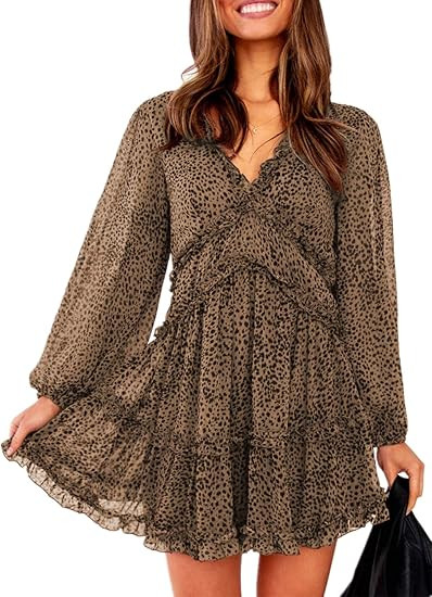 Eytino Women Wedding Guest Dresses Floral Print V Neck Long Sleeve Backless Mini Short Dress(S-XL... | Amazon (US)