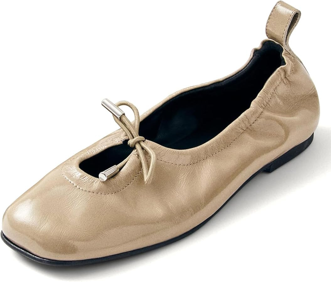 Womens Bow Ballet Flats Cute Square Toe Lace Up Bow Mary Jane Flats Slip On Casual Mary Ballerina... | Amazon (US)