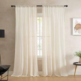 Charter Natural Faux Linen Solid 50 in. W x 108 in. L Easy Care Rod Pocket Indoor Sheer Curtain (Set of 2 Panels) | The Home Depot