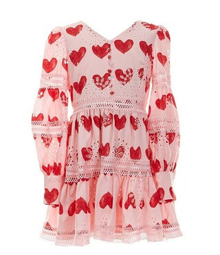 Big Girls 7-16 Balloon-Sleeve Heart Printed Venise Broderie Mini Dress | Dillard's