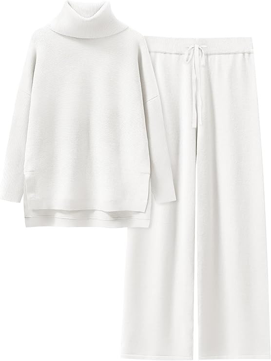 ANRABESS Women Two Piece Outfits Oversized Turtleneck Knit Pullover Sweater Top Wide Leg Pants Lo... | Amazon (US)