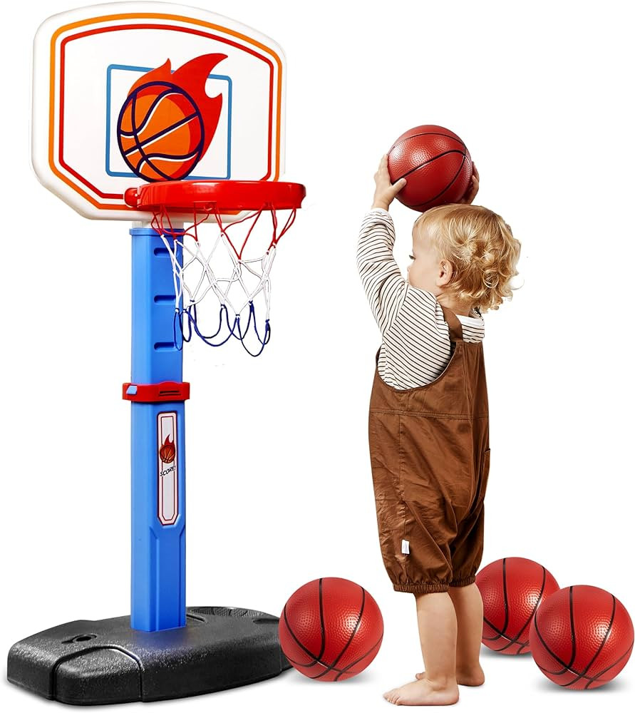 JOYIN Toddler Basketball Arcade Game Set, Adjustable Basketball Goal with 4 Balls for Kids Indoor... | Amazon (US)