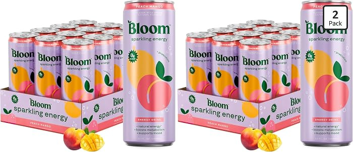 Bloom Nutrition Sparkling Energy Drink, Peach Mango | Zero Sugar | 180mg Caffeine | For Focus | 2... | Amazon (US)