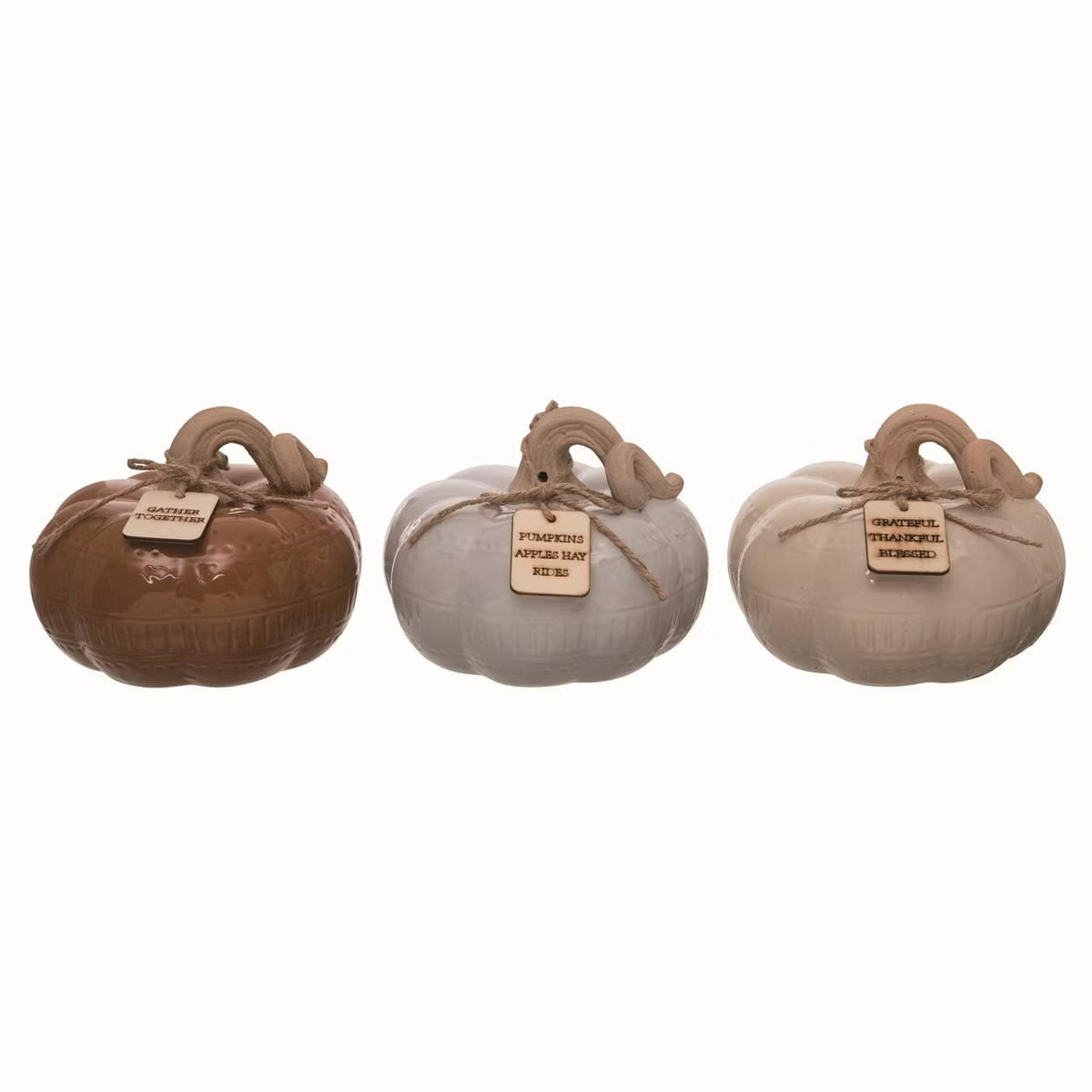 Transpac Ceramic Multicolored Harvest Patterned Pumpkin with Tag Set of 3 | Target