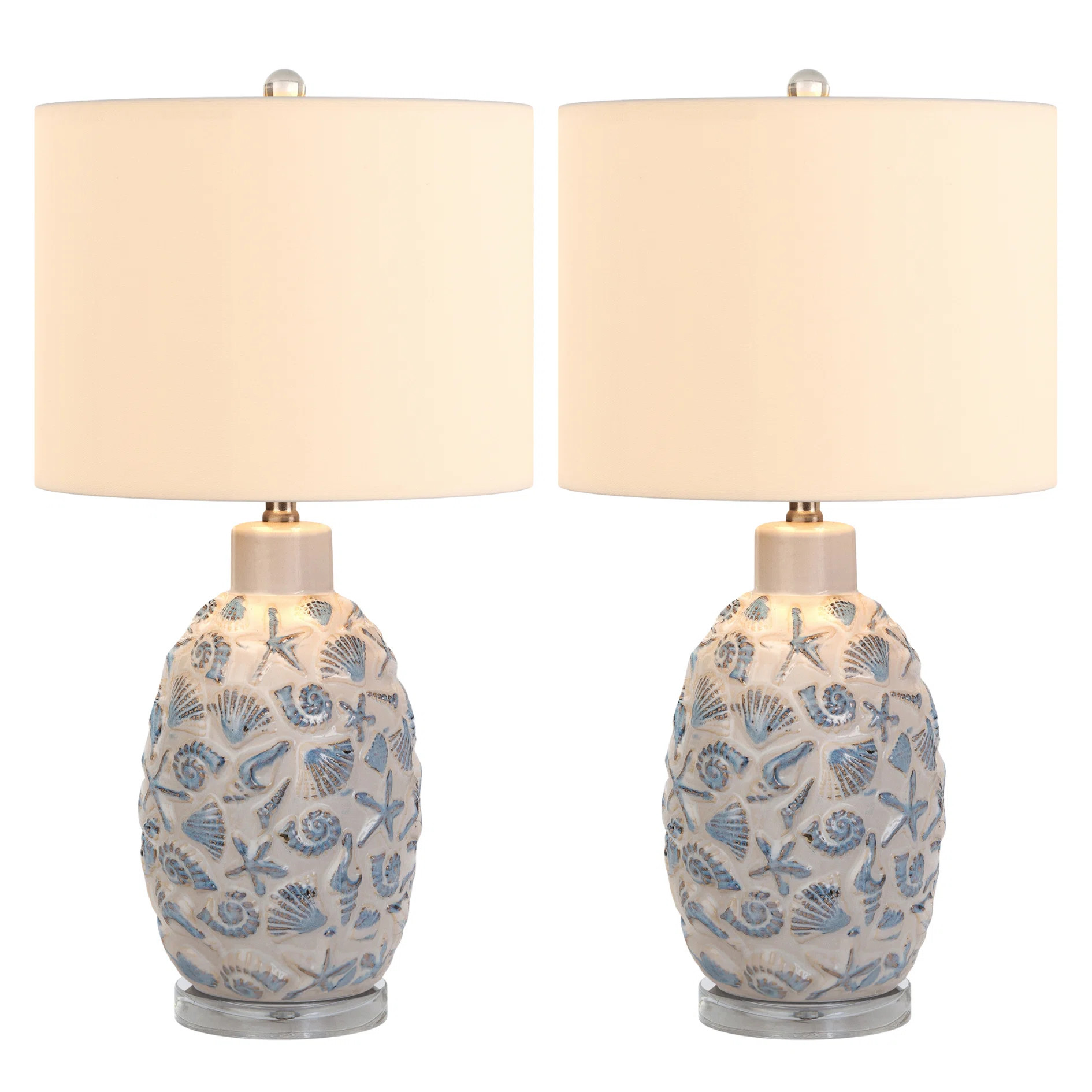 Lanoka Ceramic Sea Shell White and Blue Table Lamps (Set of 2) | Wayfair North America