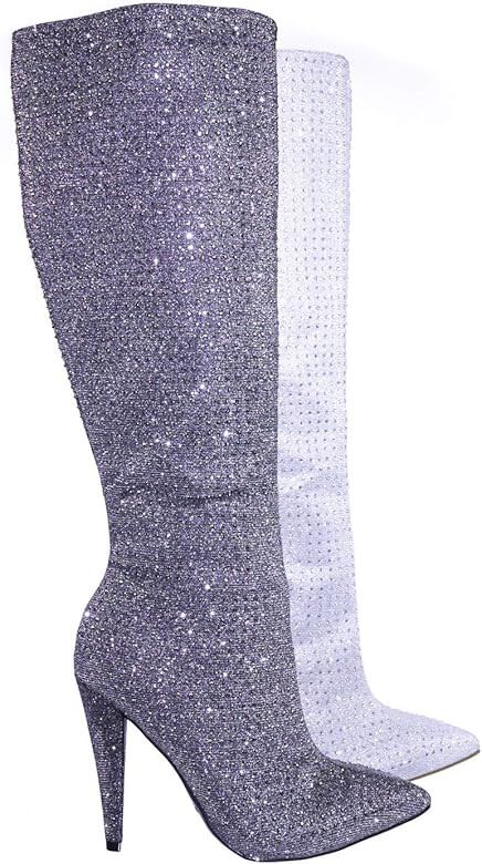 Rhinestone Crystal w Glitter High Heel Strass Dress Boots | Amazon (US)